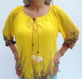 Bluza Dama Galbena din Voal cu imprimeu floral