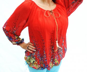 Bluza Dama Rosie din Voal cu imprimeu floral