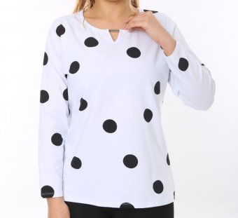 Bluza Bumbac Albă cu buline negre 