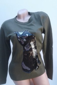 Bluza Kaky cu maneca lunga cu pisica din paiete
