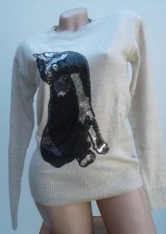 Bluza Neagra cu maneca lunga cu pisica din paiete