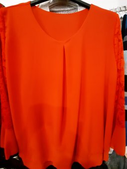 Bluza Roșie din Voal cu Dantelă pe maneci
