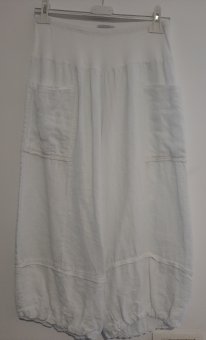 Pantalon Alb din In 3/4 cu elastec jos