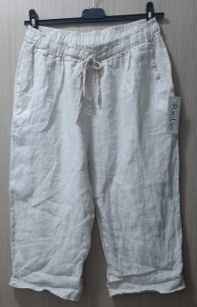 Pantaloni Bej din In pe elastec,3/4