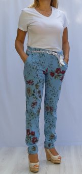 Pantaloni dama bleu cu flori