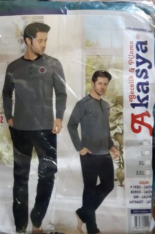 Pijama Bărbat din Bumbac cu mânecă lungă 