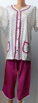 Pijama Dama din Bumbac de vara cu nasturi si pantalon 3/4 
