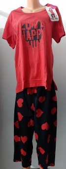 Pijama Roșie Imprimata din Bumbac de vara cu pantalon 3/4, Vienetta