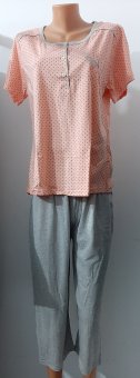Pijama Dama Somon Imprimata din Bumbac de vara cu pantalon 3/4