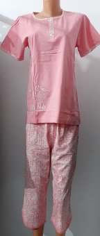 Pijama Roz Imprimată de vara cu pantalon 3/4 din Bumbac 