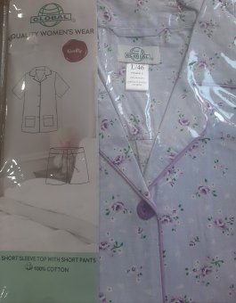 Pijamale Global dama cu pant scurt și bluza cu mânecă scurta