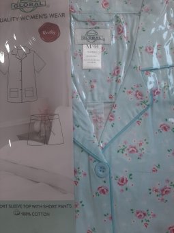 Pijamale Global dama cu pant scurt și bluza cu mânecă scurta