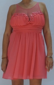 Rochie Corai cu pietre si dantela