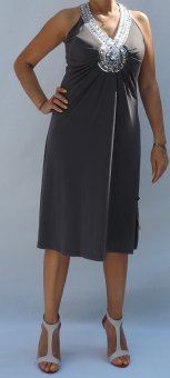 Rochie Gri din Licra cu Strasuri