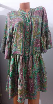 Rochie Imprimata India larga cu nasturi până la talie