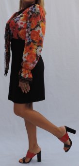 Rochie Neagra Cu Imprimeu Floral din voal cu licra