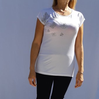 Tricou alb cu fluturi