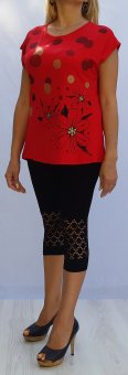 Tricou de Dama Rosu din Bumbac cu Buline