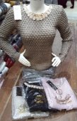 Bluza dama Bej cu dantela in jurul gatului