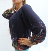 Bluza Dama Bleumarin din Voal cu imprimeu floral