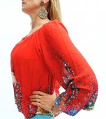 Bluza Dama Rosie din Voal cu imprimeu floral