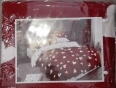 Lenjerie de pat Grena cu Inimioare albe din bumbac/finet pentru pat dublu 