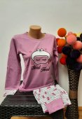 Pijama Dama Roz Imprimate din bumbac cu pantalon lung 