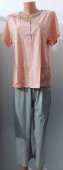 Pijama Dama Somon Imprimata din Bumbac de vara cu pantalon 3/4