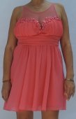 Rochie Corai cu pietre si dantela