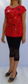 Tricou de Dama Rosu din Bumbac cu Buline