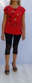 Tricou de Dama Rosu din Bumbac cu Buline