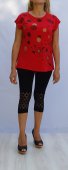 Tricou de Dama Rosu din Bumbac cu Buline